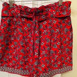 Max Studio Red High Waist Floral Shorts